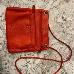 Calvin Klein red leather thin crossbody bag